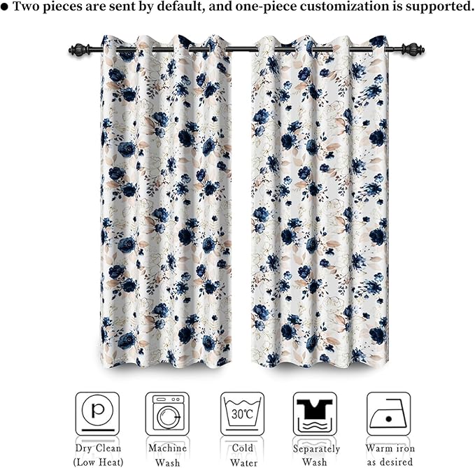 Renaiss Floral Blackout Curtains for Bedroom Pretty Rose Flowers Pattern Curtain & Drapes Thermal Insulated Black Out Curtain for Living Room 53W x 63L inches 2 Panel Set