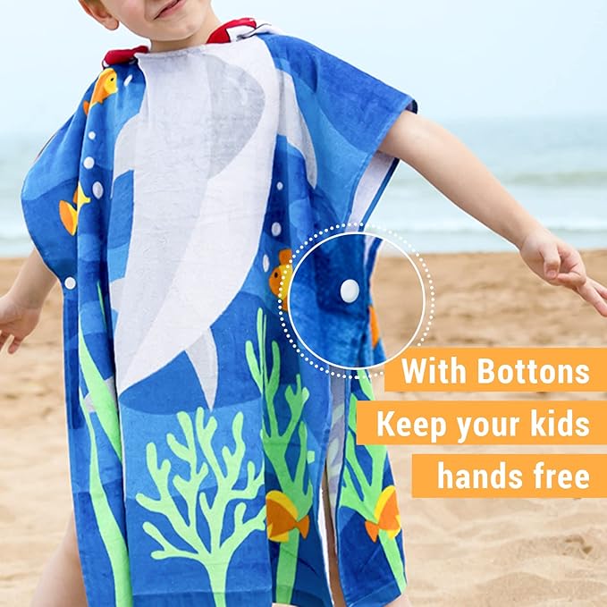 BANGSAUR Kids Hooded Towel Bath Beach Soft Cotton Towels Boys Absorbent Pool Wrap with Hood Baby Toddler Poncho Robe(Monsters,5-9Years/Height:43"-51")