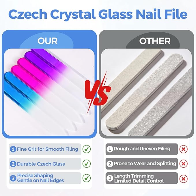 SIUSIO 30PK Professional Glass Nail Files for Natural Nails Czech Short Crystal Nail File Buffers for Nail polishing - The Best Emory Boards for Fingernail & Toenail Care (Purple & Pink & Blue)