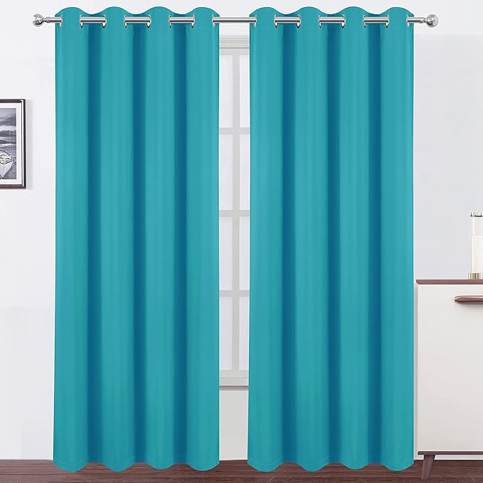 LEMOMO 100% Blackout Curtains 52 x 84 Inch/Teal Curtains 2 Panels with Black Lining Room Darkening Thermal Insulated Bedroom Curtains