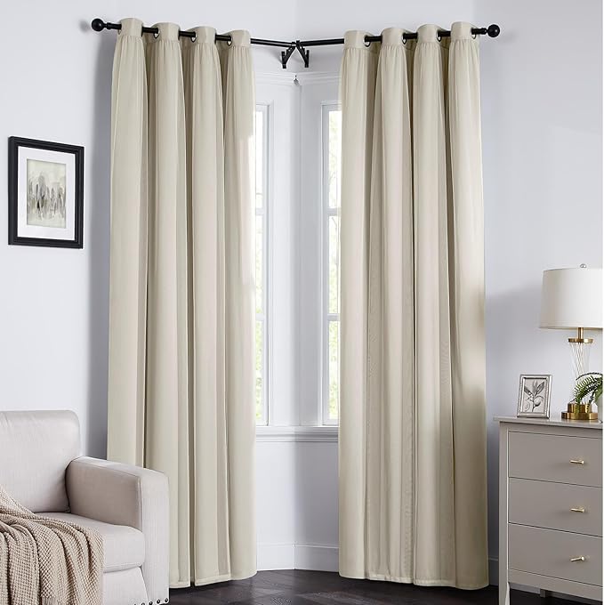 100% Blackout Curtains for Bedroom, Double Layer Ivory Curtains, Black Out Curtain 108 inch long With Sheer Overlay for Living Room, Room Darkening Window Drapes with Grommet, 52"W x 108"L
