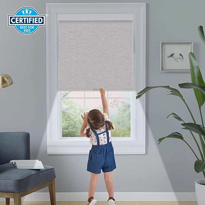 Persilux Cordless Blackout Roller Shades for Indoor Windows, Pull Down Blinds with Valance, Thermal Insulated Fabric, Free-Stop Shades for Home, Door and Bedroom (Linen,72" W x 72" H)