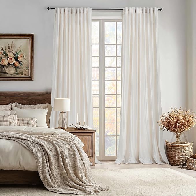 100% Blackout Ivory Off White Velvet Curtains 63 inch Long for Living Room,Set of 2 Panels Liner Rod Pocket Back Tab Thermal Window Drapes Room Darkening Heavy Decorative Curtains for Bedroom
