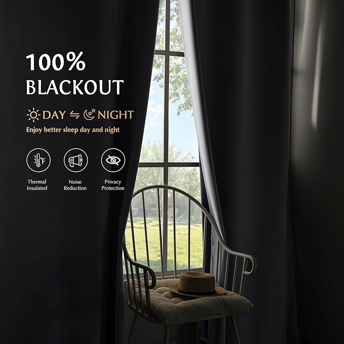 Beauoop White 100% Blackout Curtains 84 Inch Long 2 Panels for Bedroom Living Room Solid Room Darkening Thermal Insulated Soundproof Energy Saving Grommet Top Window Treatment Drapes,52x84 2 Set