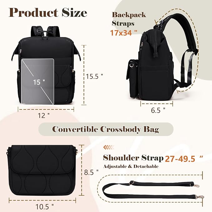 miss fong Diaper Bag Backpack - Baby Diaper Bag Travel Diaper Backpack with Diaper Changing Pad Large Capacity Baby Backpack with 12 Pockets for Mom & Dad -Black