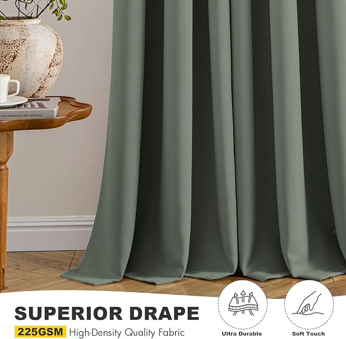 MIULEE Dark Mallard Blackout Curtains for Bedroom Living Room 84 Inches Long 2 Panels, Thermal Insulated Room Darkening Drapes Solid Grommet Noise Reduction Light Blocking Window Treatments 40x84 Inch