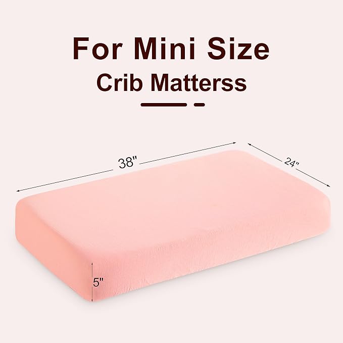 NTBAY 2 Pack Muslin Cotton Mini Crib Sheets, Soft and Breathable Double Layer 24x38 Baby Crib Sheets for Mini Crib and Toddler Mattresses, Boys, Girls, Unisex, Coral Pink, 24x38 Inches
