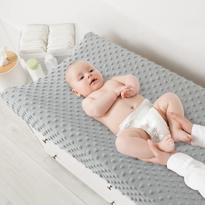 Susurration 2Pack Changing Pad Covers Super Soft Minky Dots Plush Changing Table Covers 33x17x7in Breathable Changing Pad Sheets for Unisex Baby Girls and Boys (Grey&Blue)