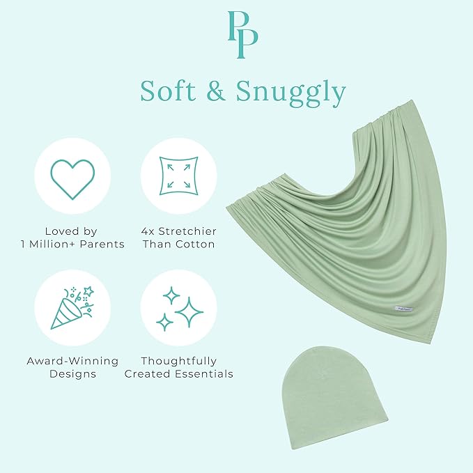 Posh Peanut Baby Swaddle Blanket & Beanie - Matching Newborn Swaddle Set, Doubles As Receiving Blanket or Nursing Cover (Sage)