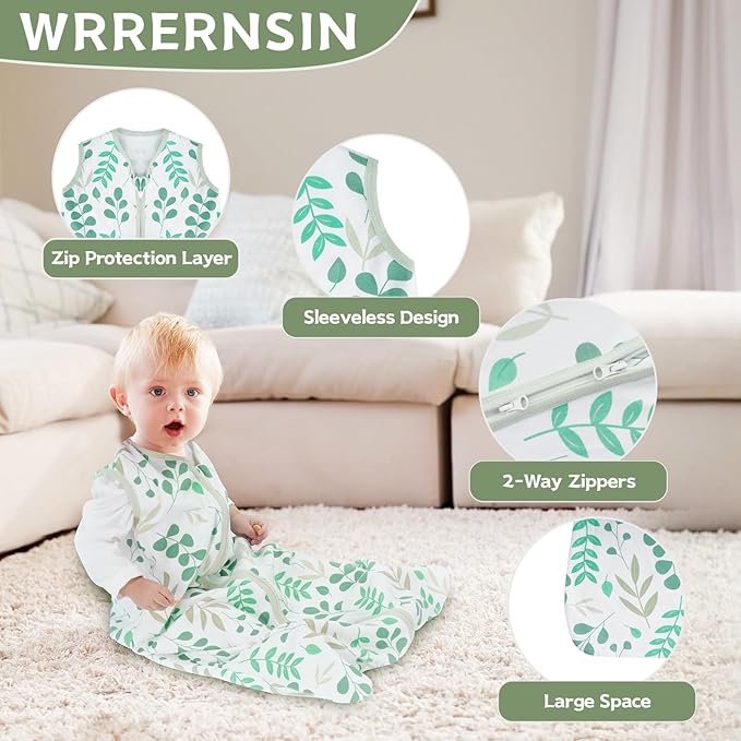 Wrrernsin Baby Sleep Sack 12-18 Months Baby Wearable Blanket 100% Cotton TOG 0.5 2-Way Zipper Newborn Sleeping Bag, 3 Pack Comfy Lightweight Sleep Sacks for Babies