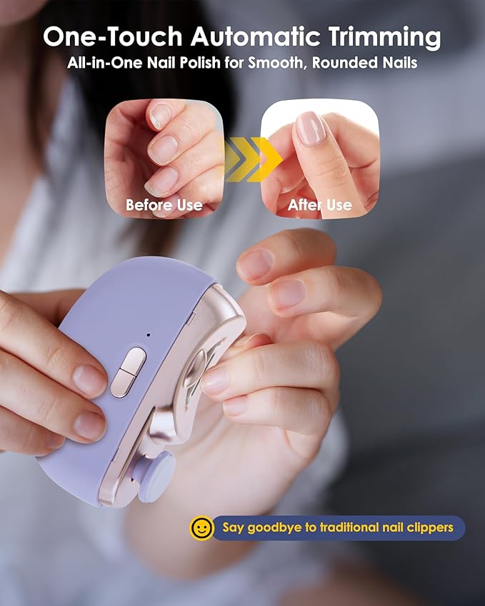 Electric Nail Clipper Upgraded 3 in 1 Automatic - with Polishing, Dust Storage & LED Light, Nail File Toenail Trimmer, Gifts for Women Men Mom Her Him Kids Adults Senior Baby Teacher Students (Purple)
