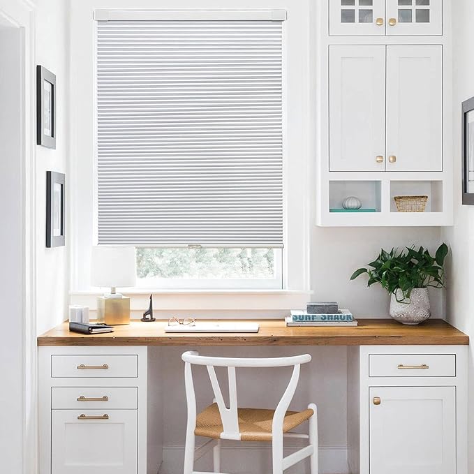 LazBlinds Cordless Cellular Shades, No Tools No Drill Blackout Honeycomb Shades Pleated Blinds for Windows, 20" W x 64" H, Silver White