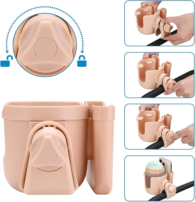 Accmor Stroller Cup Holder with Phone Holder, Bike Cup Holder, Universal Cup Holder for Uppababy Nuna Doona Strollers, 2-in-1 Cup Phone Holder for Stroller, Bike, Wheelchair, Walker, Scooter