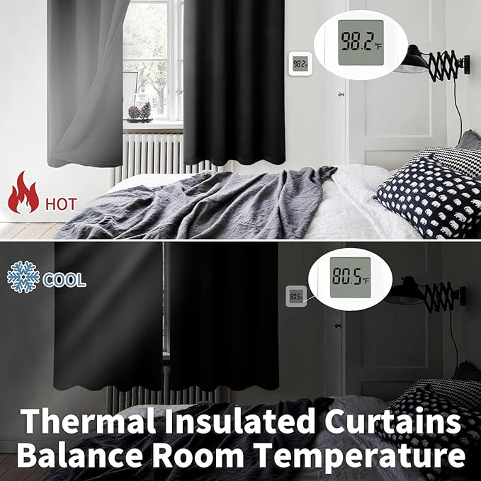 BGment Thermal Insulated 100% Blackout Curtains for Bedroom with Black Liner, Double Layer Full Room Darkening Noise Reducing Grommet Curtain (60 x 84 Inch, Black, 2 Panels)
