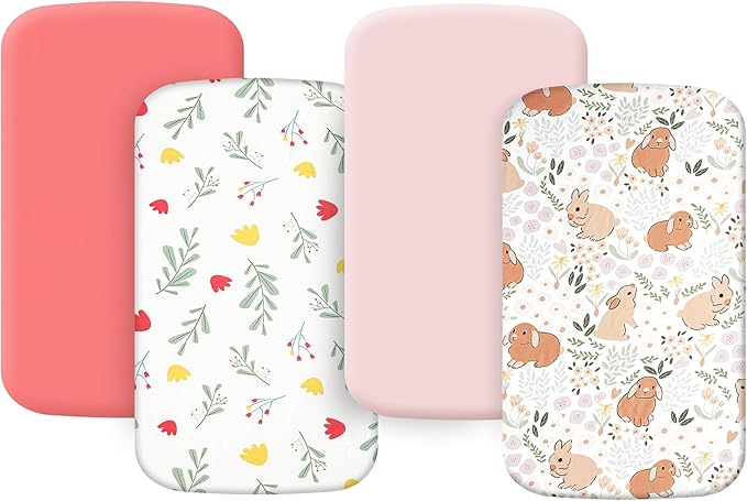 4 Pack Pack and Play Fitted Sheets 26” x 38”, Compatible with Graco Pack n Play Playard Crib, Soft and Skin-Friendly, Pink