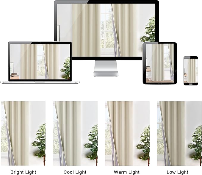 XWZO Total Blackout Curtains 72 Inches Long - Double Layer Full Light Blocking & Energy Efficiency Grommet Window Panels with Tiebacks for Bedroom/Living Room, Beige, W52 x L72, Set of 2