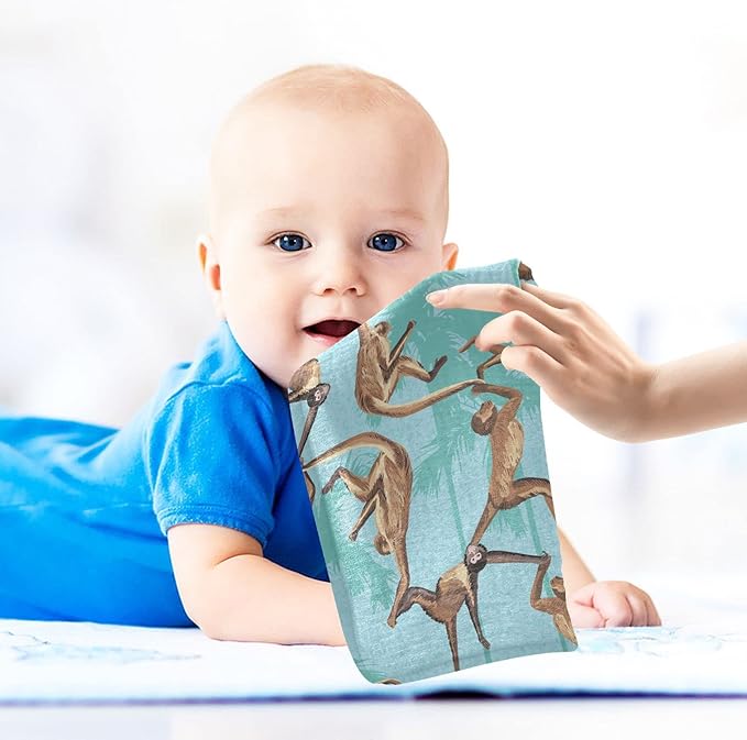 vvfelixl Baby Washcloths Cotton Monkeys Jungle Baby Muslin Washcloths Soft Baby Face Towel for Newborn Infants Baby Wipes, 11.8 X 11.8 Inch, 3 Pack Blue