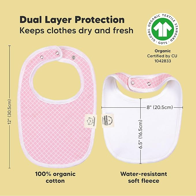8-Pack Organic Baby Bibs for Boys, Girls - Soft Cotton Drooling and Teething Bibs for Baby Girl & Boy, Extra Absorbent, Easy to Clean & Put On for Toddler, Newborn, Infant 0-24 Months (Blush)