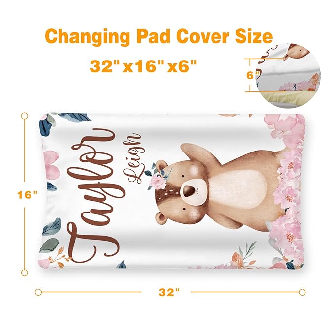 Custom Changing Pad Cover Set - Jersey Knit Ultra Soft Unisex Waterproof Diaper Changing Table Covers with Personalized Name for Baby Boys Girls - Comfy Cozy 2 Pcs Set Style16
