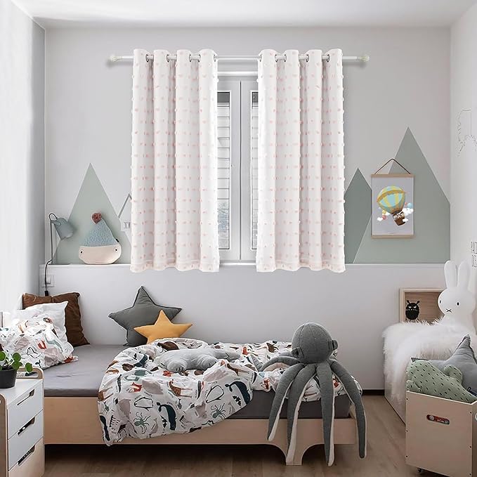 MYSKY HOME Pink Blackout Curtains for Girls Bedroom 54 Inch Long Short Curtains for Windows Treatment 100% Black Out Curtain for Kids Room 2 Panels Grommet 2 Layered Small Nursery Drapes 52W x 54L
