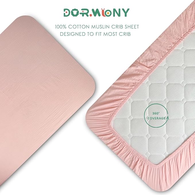Ultra Soft Muslin Crib Sheets for Baby, Premium Breathable Organic Cotton Crib Fitted Sheet for 52’’x28’’Standard Crib and Toddler Mattress,2 Pack Pink&Coral