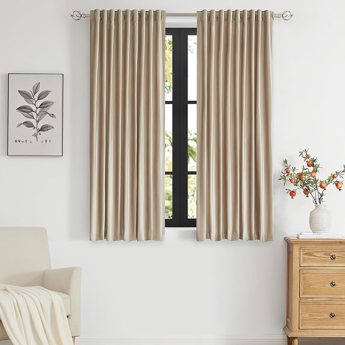 PRIMROSE Champagne Velvet Curtains 63 inch Long for Living Room,Set of 2 Panels Blackout Rod Pocket Back Tab Window Treatment Room Darkening Heavy Decorative Curtains Drapes for Bedroom