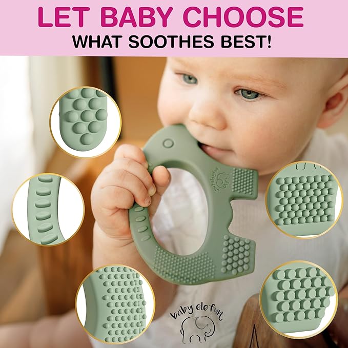 Elefun Baby Teether Pack - Gift 6 Months Blissful Teething Relief - Infant Teethers 6 to 12 Month Baby Gift Set - Safe Silicone Soothing Rings Developmental Infant Chew Toys