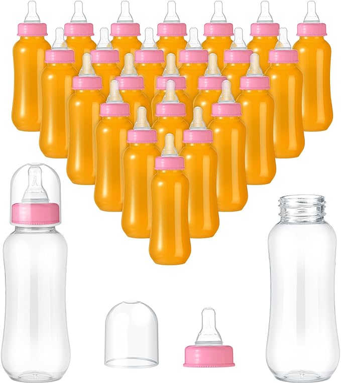 Norme 24 Pcs 9.5 oz Plastic Bottles Chug Shower Game Party Favors for Shower Decorations Gender Reveal Gifts (Pink)