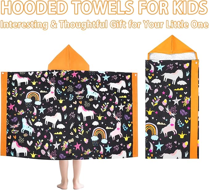 Hooded Towels for Kids - Ultra Soft 100% Cotton Toddler Hood Bath Towels/Pool Terry Towel Beach Poncho Wrap Absorbent Cute Bath & Swim Wrap for Boys & Girls 3-10 Years