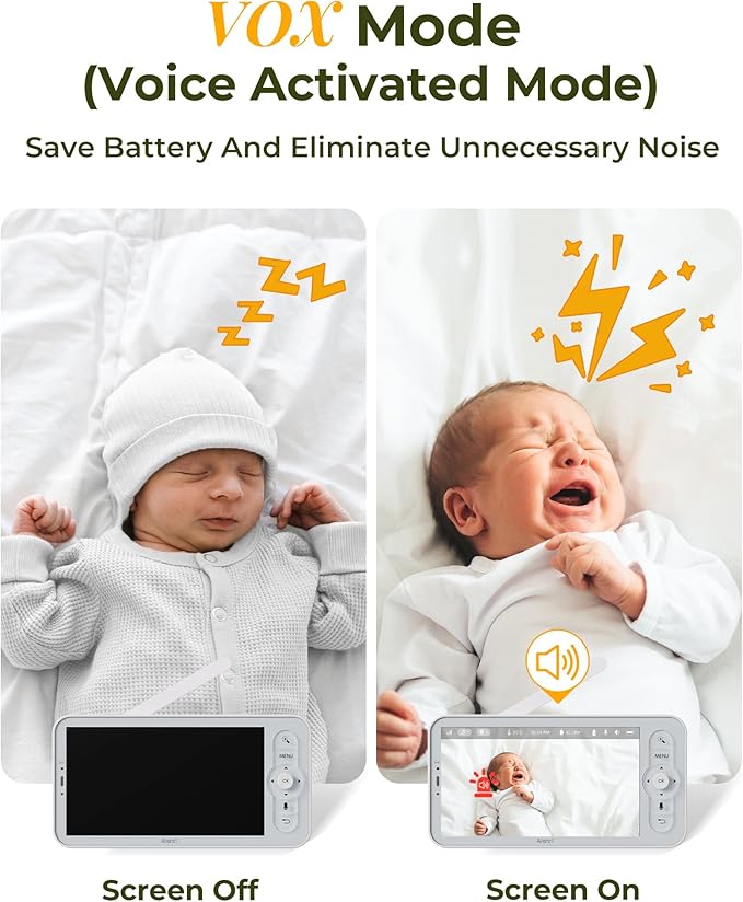 ARENTI Baby Monitor with 2 Cameras, Cry&Motion Detection, 2K Smart Baby Camera with 5'' Upgraded Wireless Display, 2 Way Audio, Super Night Vision, Lullabies, Breathing Light, Temp&Humidity Sensor