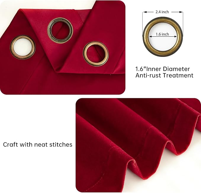 Topfinel 96 Inch Long Red Velvet Blackout Curtains 2 Panels Elegant Christmas Decorctive Heavy Room Darkening Soundproof Thermal Grommet Drapes for Living Room Bedroom Winter Holiday Decor,Set of 2