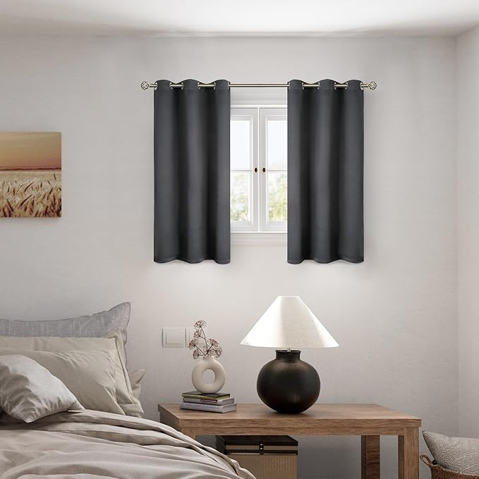 BGment Short 100% Blackout Curtains for Bedroom, Thermal Insulated Energy Efficiency Noise Reducing Grommet Curtains 54 Inch Length with Liner for Small Window 2 Panels Each 42 Inch Wide, Dark Grey