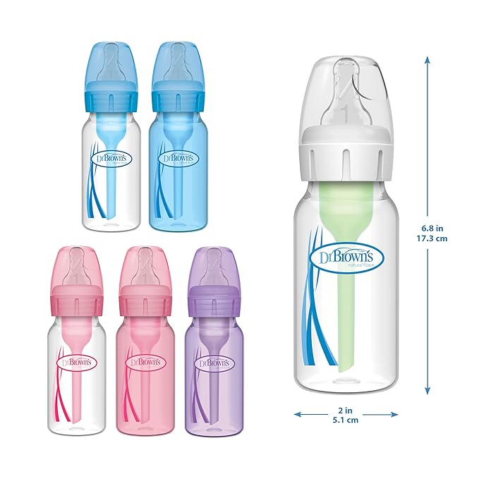 Dr. Brown’s Natural Flow Anti-Colic Options+ Narrow Breast to Bottle Pump & Store Feeding Set with Slow Flow Nipples, Baby Bottle Travel Caps and 100% Silicone HappyPaci One-Piece Pacifier, Blue