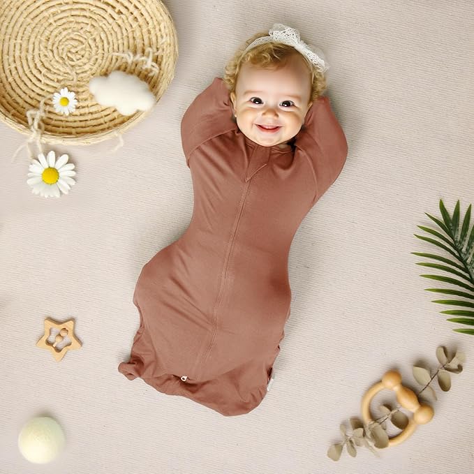 MEXXI Swaddle Baby Sleep Sack With Arms Up, 2 Pack Baby Transitional Swaddle with Double Zipper,0.5 TOG, 8-13 lbs, S