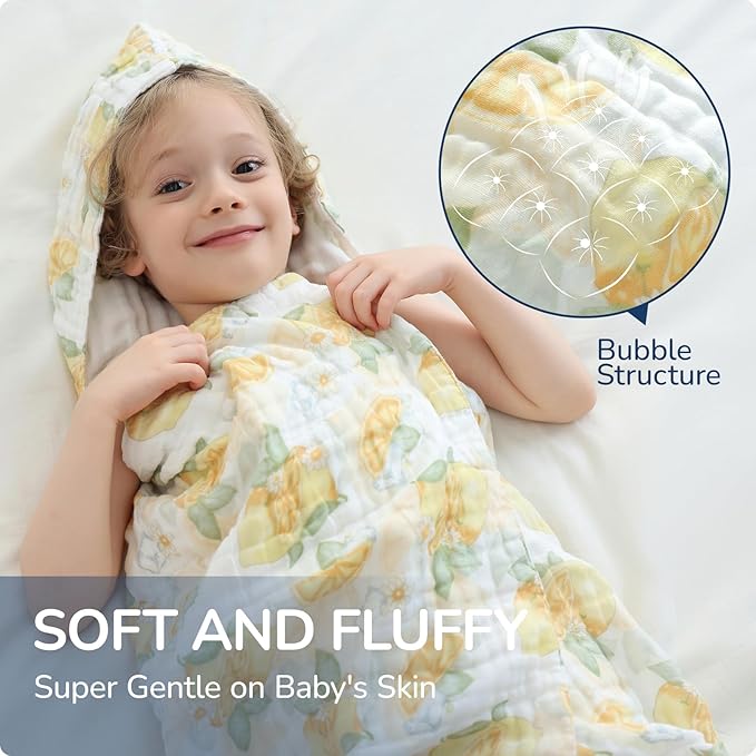 Toddler Hooded Bath Towels,100% Cotton Muslin Baby Towels for Boys Girls,Ultra Soft & Absorbent Quick Dry Kids Towel for Beach,Pool,Bathroom,Large 43x43 Inch