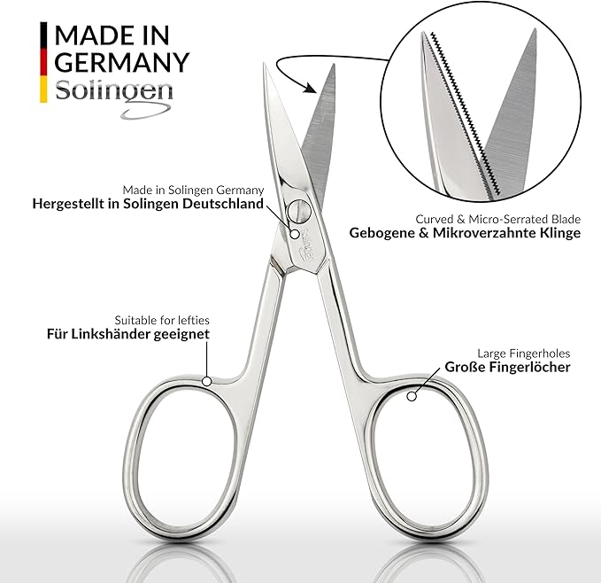 marQus Anti-Slip Curved Manicure Scissors - Precision German Steel - Micro-Serrated Blades to Prevent Slipping - Includes Premium Storage Case