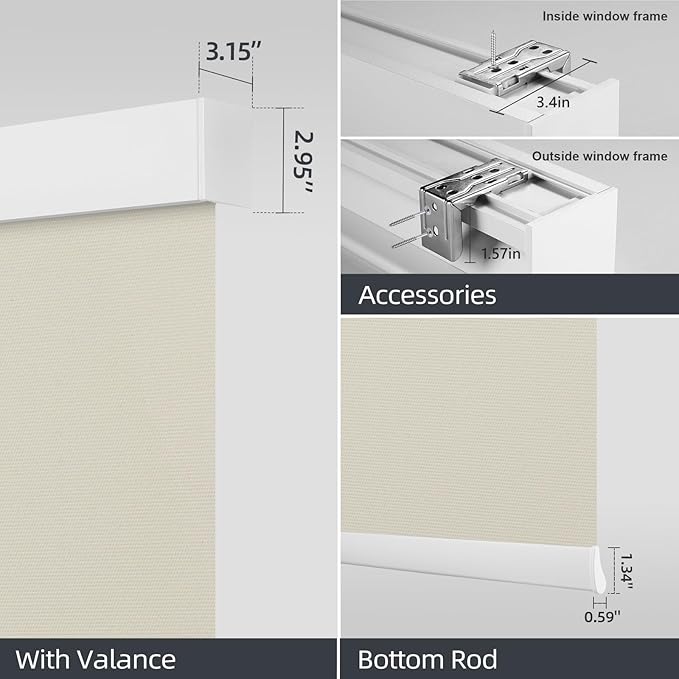 ZSTARR Motorized Smart Blind for Window with Remote Control, Automatic Blackout Roller Shade Customizable Size,with Valance Child Safety Rechargeable Battery Blinds (Medium Khaki)
