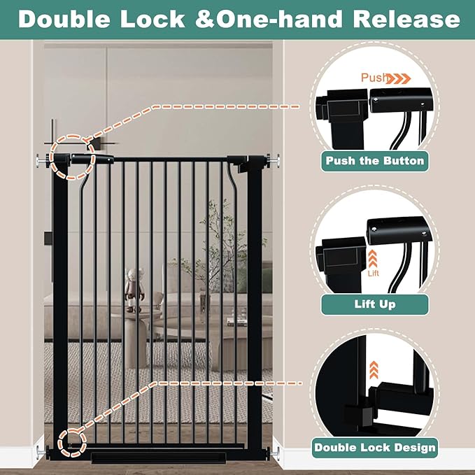 40.5" Extra Tall Baby Gate for Stairs, 57.5"-60.2" Extra Wide Dog Pet Gate No Drill, Narrow Bar Dog Gates Barrier Indoor, Adjustable Tension Safety Gate, Auto Close No Climb Fence Black