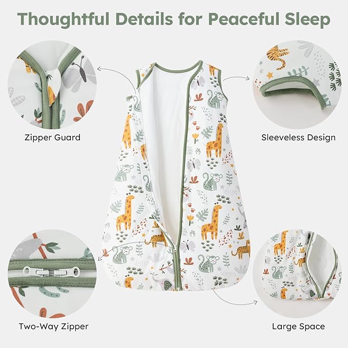 FIEMOL Baby Sleep Sack 0-6 Months, 2.5 TOG Cotton Winter Baby Wearable Blanket with 2-Way Zipper, Warm Soft Sleeping Bag for Newborn Infant Boy Girl, Small Giraffe