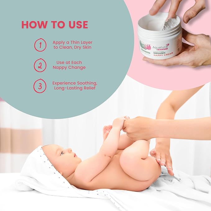 Aquatural Organic Nappy Cream - Newborn Diaper Care - Gentle Care Diaper-Cream, Natural Moisturizer Zinc Oxide Ointment for Kids Sensitive Skin - Baby Rash (8.45fl oz)
