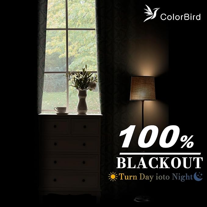 ColorBird 100% Blackout Nursery Girl Curtains 84 Inches Spring Decor Floral Pink and Green Block Print Patterned Farmhouse Vintage Cottage Core Drapes for Bedroom Living Room Window Treatments