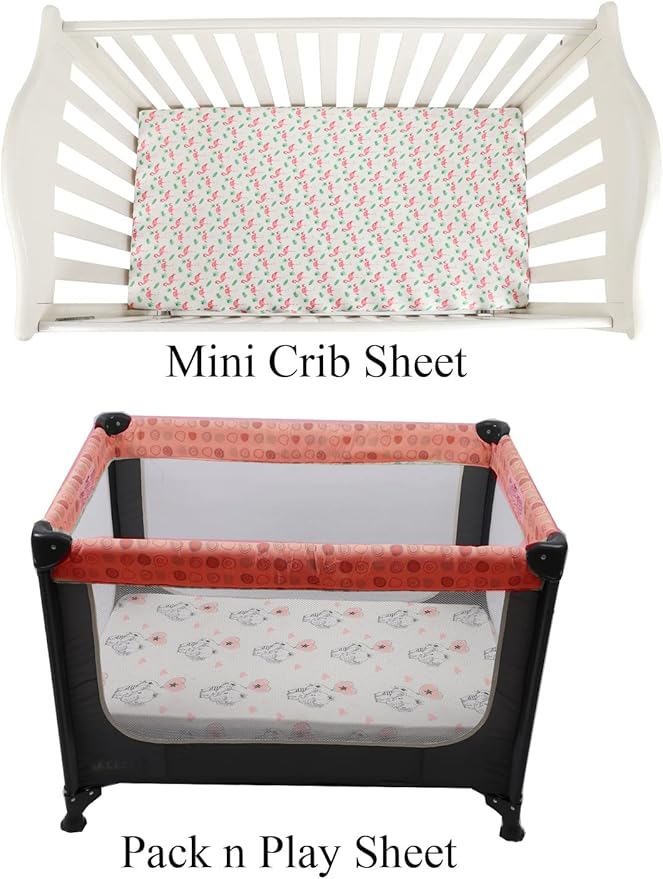 Pack n Play Sheet Stretchy Fitted Portable Mini Crib Sheets Set 3 Pack,Playard Sheets Convertible Playard Mattress Cover,Ultra Soft Jersey Material,Flamingo Elephant & Lion