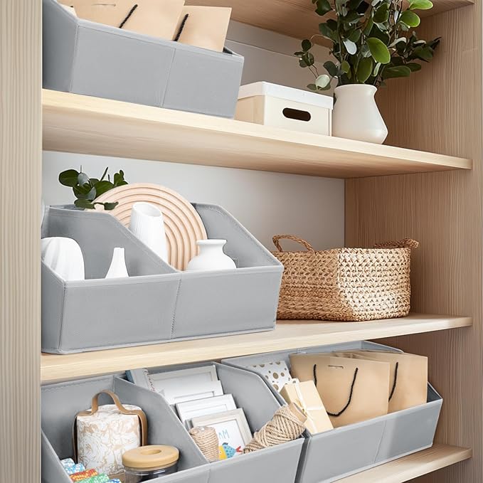 Closet Organizers and Storage Bins - 6 Pack Collapsible Divided Trapezoidal Cube Storage Bins Baskets For Organizing Clothes Blankets,Toys, Books, Towels(Light Grey)