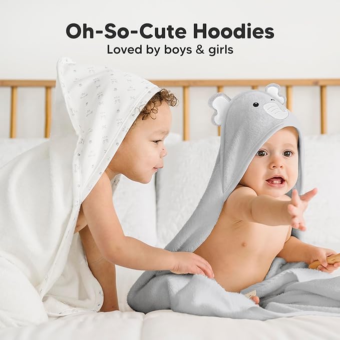 KeaBabies Hooded Baby Towel for Newborn - Viscose Derived from Bamboo Large Baby Bath Towels with Hood for Boys, Girls, Toddler, Extra Absorbent & Soft Newborn Bath Essentials (Elephant, Petite)