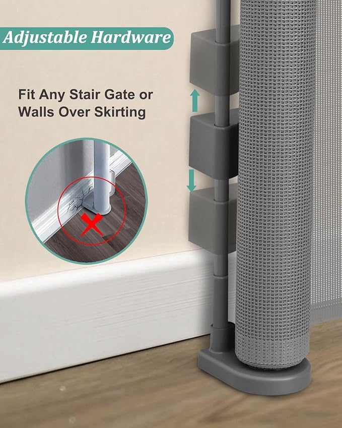 71 inch Retractable Baby Gates 34 inch Tall, Retractable Gate with Reinforced Strip Design to Prevent Crawling Through, 6 FT Retractable Dog Gate for Stairs, Doorways, Hallways, Indoor/Outdoor