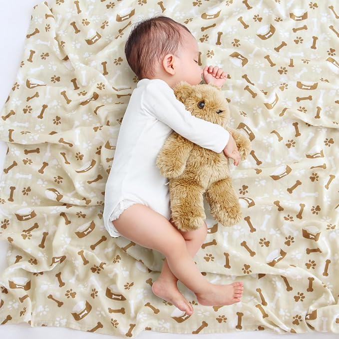 LifeTree Baby Swaddle Blankets, Boys Girls Muslin Swaddling Wrap Receiving Blanket for Newborn, 70% Viscose Bamboo and 30% Cotton, Large 47" x 47", Labrador and Bone