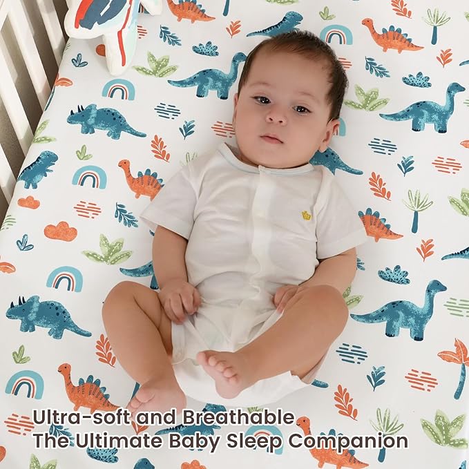 david's kids 3 Pack Bassinet Sheets, Ultra Soft Breathable Comfortable Baby Sheet Set for Boys Girls Neutral, Univeral Fit for Most Cradle and Bassinet Mattress, Dinosaur Blue