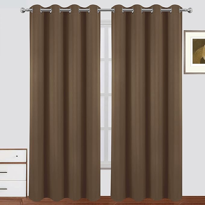 LEMOMO 100% Blackout Curtains 52 x 95 Inch Cappuccino Curtains 2 Panels Darkening Thermal Insulated Bedroom Curtains