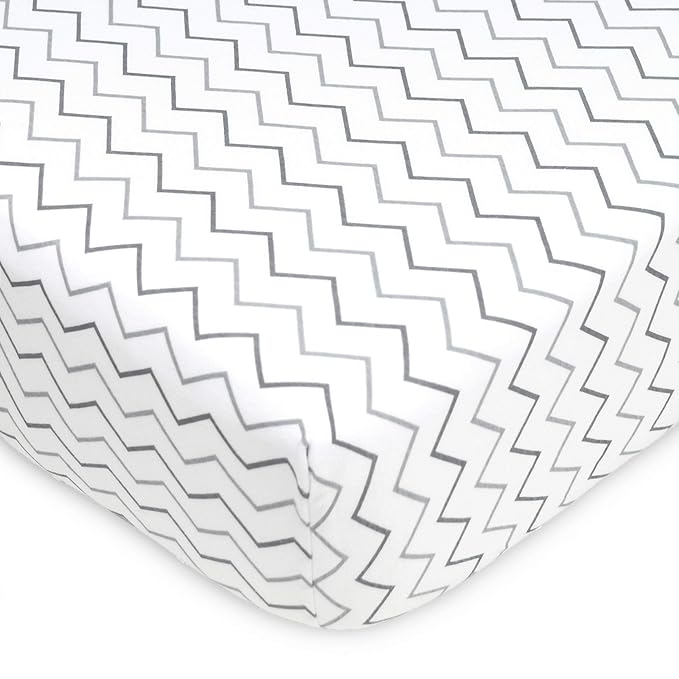 American Baby Company 2 Pack 100% Natural Cotton Fitted Crib Sheets 52" x 28" - Soft, Breathable, Hypoallergenic & Gentle Toddler Bed Sheets, Navy Whale/Grey Zigzag, Neutral for Boys & Girls