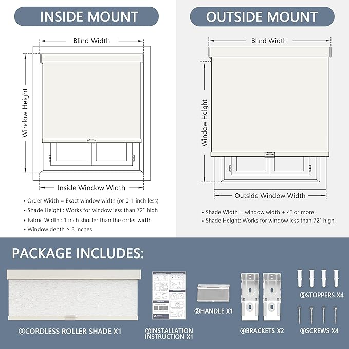 AOSKY Blackout Roller Shades Cordless Blinds for Windows, Free-Stop Shades with Valance, Thermal Insulated Fabric, UV Protection, Blinds for Home and Office (69" W x 72" H, Linen Beige